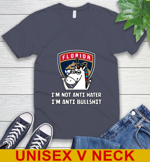 Florida Panthers NHL Hockey Unicorn I'm Not Anti Hater I'm Anti Bullshit V-Neck T-Shirt 8