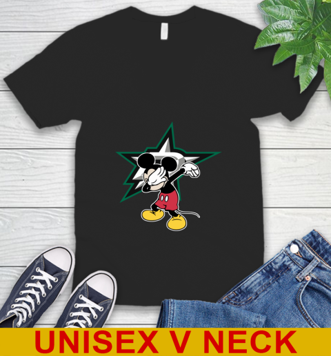 Dallas Stars NHL Hockey Dabbing Mickey Disney Sports V-Neck T-Shirt 2