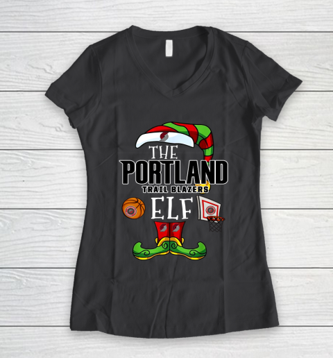 Portland Trail Blazers Christmas ELF Funny NBA Women's V-Neck T-Shirt 6