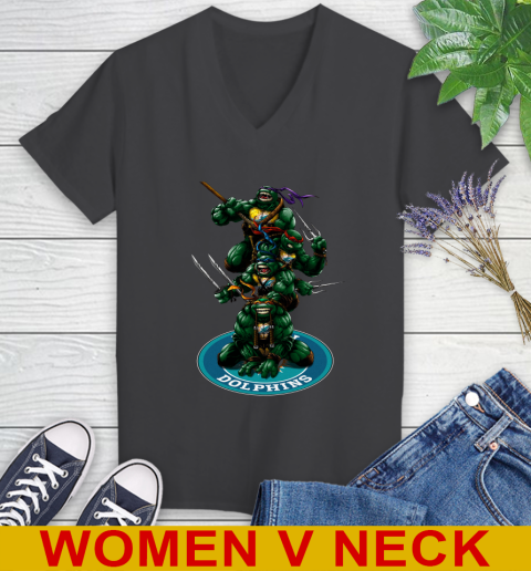 NFL Football Miami Dolphins Teenage Mutant Ninja Turtles Shirt Women's V-Neck T-Shirt 9