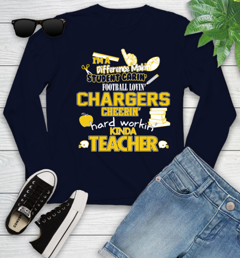 Los Angeles Chargers NFL I'm A Difference Making Student Caring Football Loving Kinda Teacher Youth Long Sleeve 2