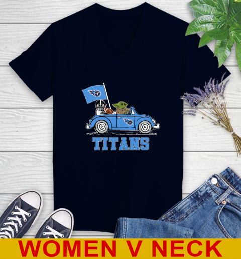NFL Football Tennessee Titans Darth Vader Baby Yoda Driving Star Wars Shirt Women's V-Neck T-Shirt 3
