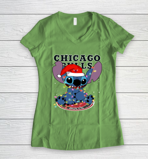 Chicago Bulls NBA noel stitch Basketball Christmas Women's V-Neck T-Shirt 5