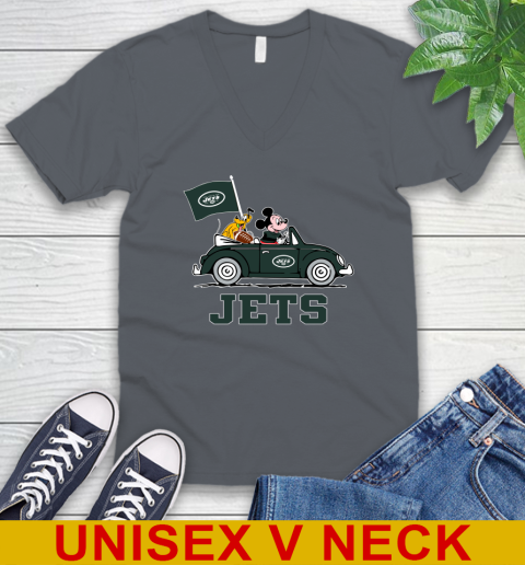 NFL Football New York Jets Pluto Mickey Driving Disney Shirt V-Neck T-Shirt 5