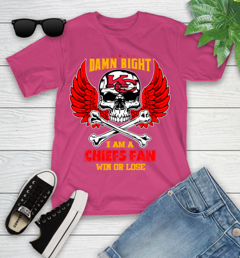 NFL Damn Right I Am A Kansas City Chiefs Win Or Lose Skull Football Sports Youth T-Shirt 11