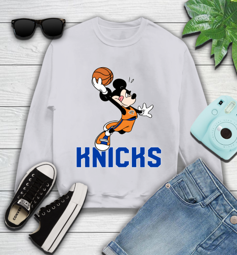 NBA Basketball New York Knicks Cheerful Mickey Mouse Shirt Youth Sweatshirt 4