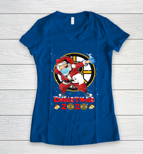Boston Bruins Funny Santa Claus Dabbing Christmas 2020 NHL Women's V-Neck T-Shirt 7