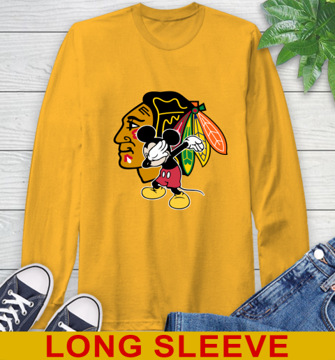 Chicago Blackhawks NHL Hockey Dabbing Mickey Disney Sports Long Sleeve T-Shirt 3