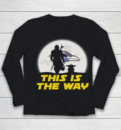 Baltimore Ravens NFL Football Star Wars Yoda And Mandalorian This Is The Way Youth Long Sleeve