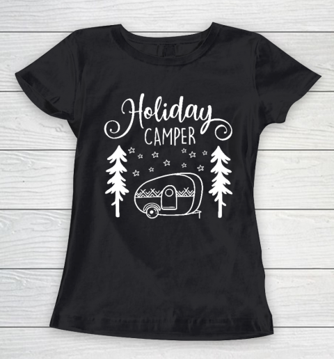 Happy Camping Shirt Red Holiday Camper  Christmas Trailer Women's T-Shirt