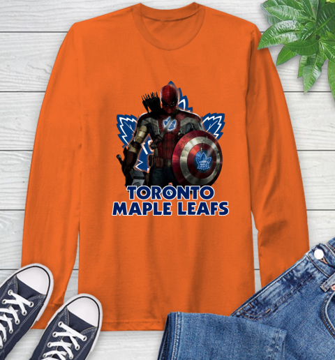 NHL Captain America Thor Spider Man Hawkeye Avengers Endgame Hockey Toronto Maple Leafs Long Sleeve T-Shirt 5