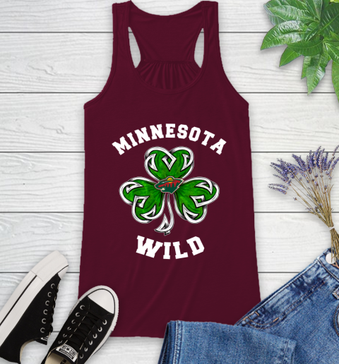 NHL Minnesota Wild Three Leaf Clover St Patrick's Day Hockey Sports Racerback Tank 2