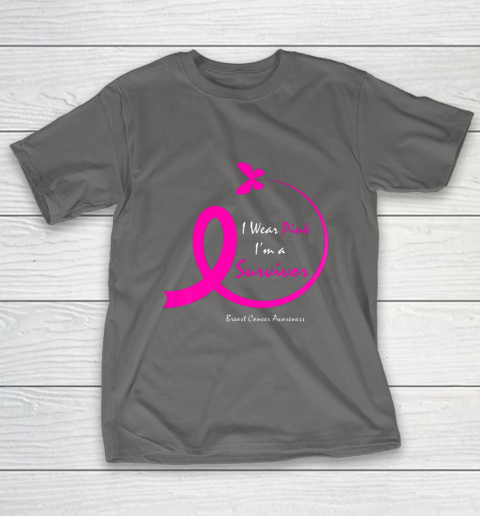 Womens Butterfly I Wear Pink I m A Survivor Breast Cancer Awareness T-Shirt 8