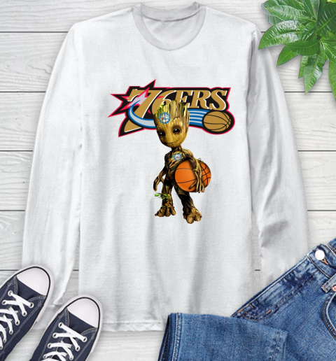 Philadelphia 76ers NBA Basketball Groot Marvel Guardians Of The Galaxy Long Sleeve T-Shirt