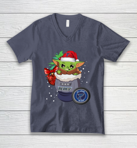 St.Louis Blues Christmas Baby Yoda Star Wars Funny Happy NHL V-Neck T-Shirt 8