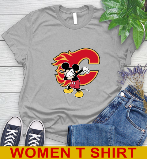 Calgary Flames NHL Hockey Dabbing Mickey Disney Sports Women's T-Shirt 5