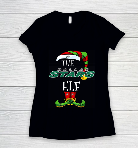 Dallas Stars Christmas ELF Funny NHL Women's V-Neck T-Shirt