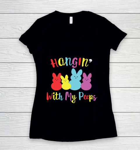 Hangin With My Peeps Funny rabbits Easter bunny Women's V-Neck T-Shirt
