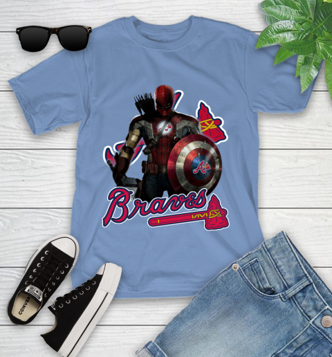 MLB Captain America Thor Spider Man Hawkeye Avengers Endgame Baseball Atlanta Braves Youth T-Shirt 11