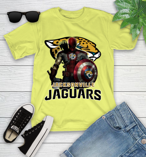 NFL Captain America Thor Spider Man Hawkeye Avengers Endgame Football Jacksonville Jaguars Youth T-Shirt 8