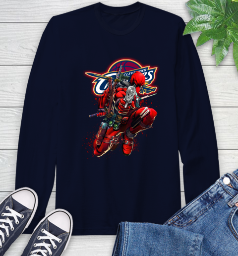NBA Deadpool Marvel Comics Sports Basketball Cleveland Cavaliers Long Sleeve T-Shirt 4
