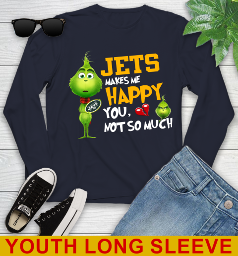 NFL New York Jets Makes Me Happy You Not So Much Grinch Football Sports Youth Long Sleeve 2