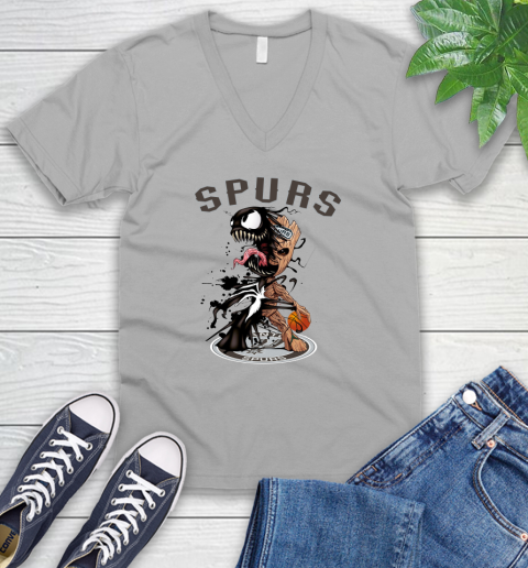 NBA San Antonio Spurs Basketball Venom Groot Guardians Of The Galaxy V-Neck T-Shirt 5 NBA San Antonio Spurs Basketball Venom Groot Guardians Of The Galaxy V-Neck T-Shirt - Image 5