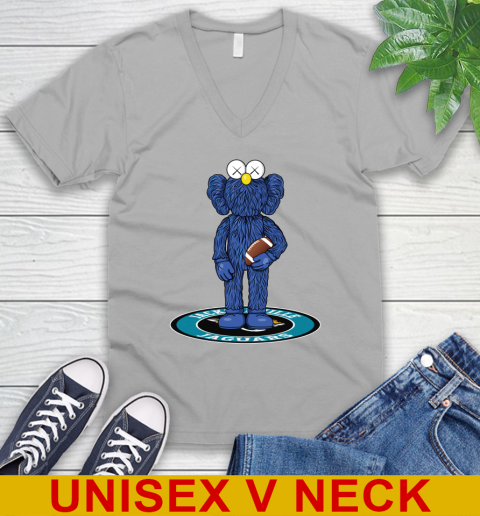 NFL Football Jacksonville Jaguars Kaws Bff Blue Figure Shirt V-Neck T-Shirt 4