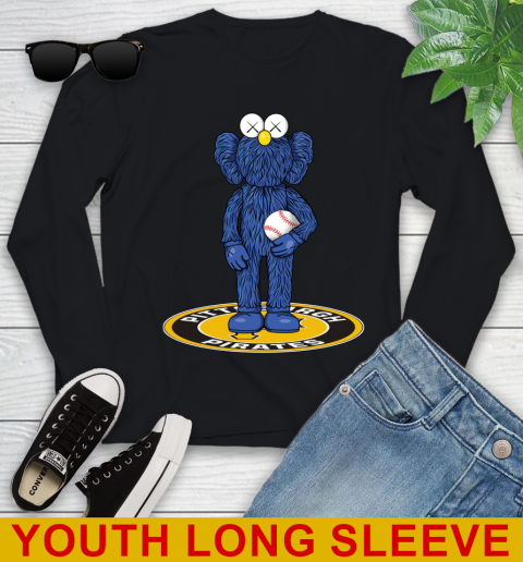 MLB Baseball Pittsburgh Pirates Kaws Bff Blue Figure Shirt Youth Long Sleeve - Image 3