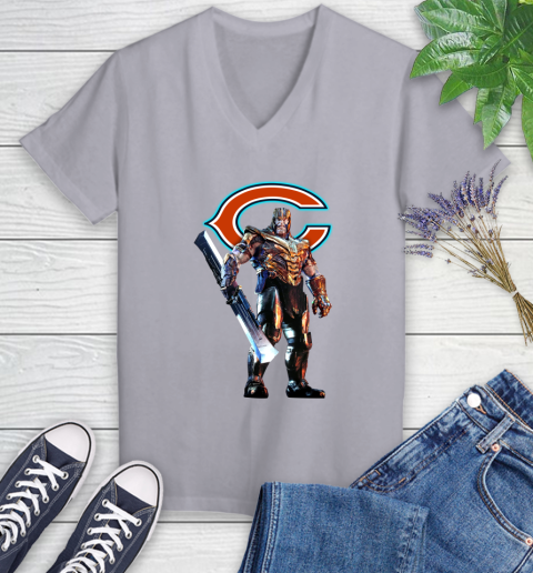 NFL Thanos Gauntlet Avengers Endgame Football Chicago Bears Women's V-Neck T-Shirt 4