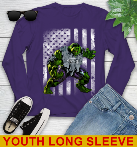 San Antonio Spurs Hulk Marvel Avengers NBA Basketball American Flag Youth Long Sleeve 4