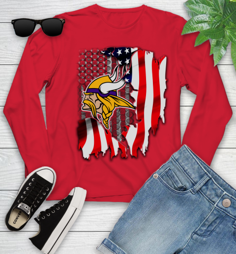 Minnesota Vikings NFL Football American Flag Youth Long Sleeve 11