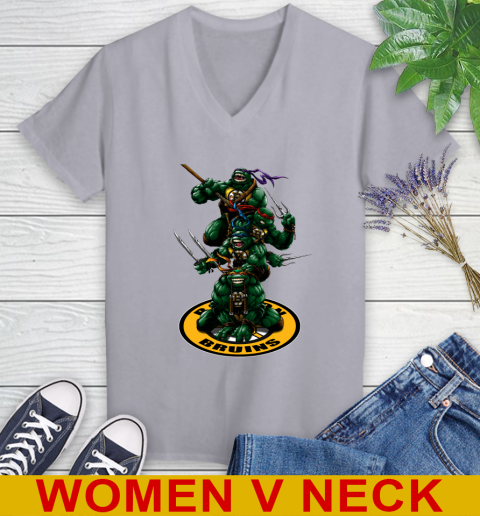 NHL Hockey Boston Bruins Teenage Mutant Ninja Turtles Shirt Women's V-Neck T-Shirt 5