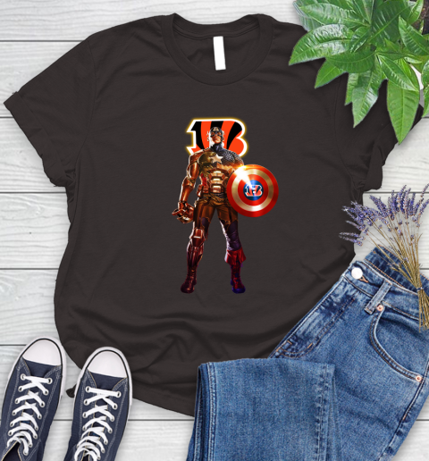 NFL Captain America Marvel Avengers Endgame Football Sports Cincinnati Bengals Women's T-Shirt 8
