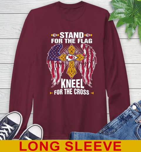 NFL Football Kansas City Chiefs Stand For Flag Kneel For The Cross Shirt Long Sleeve T-Shirt 7