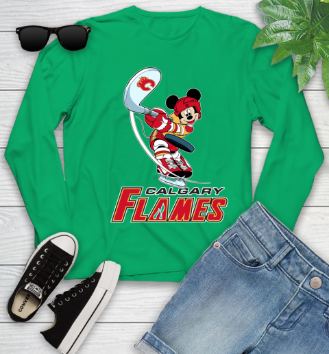 NHL Hockey Calgary Flames Cheerful Mickey Mouse Shirt Youth Long Sleeve 6