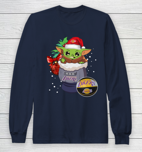 Los Angeles Lakers Christmas Baby Yoda Star Wars Funny Happy NBA Long Sleeve T-Shirt 4