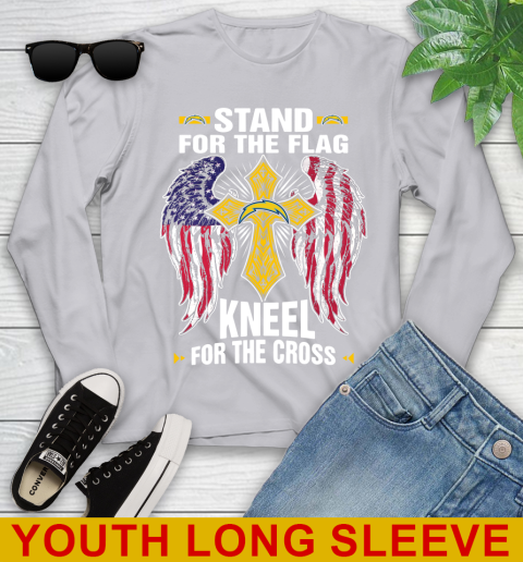 NFL Football Los Angeles Chargers Stand For Flag Kneel For The Cross Shirt Youth Long Sleeve 5