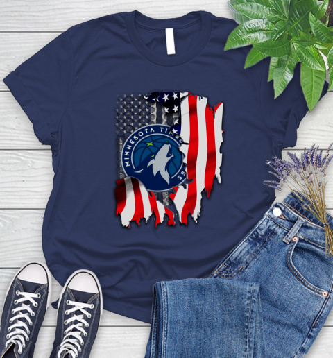 Minnesota Timberwolves NBA Basketball American Flag Women's T-Shirt 14