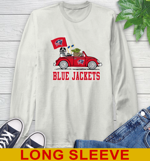 NHL Hockey Columbus Blue Jackets Darth Vader Baby Yoda Driving Star Wars Shirt Long Sleeve T-Shirt 12