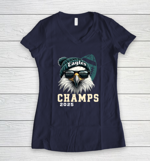 Eagles Sunglasses Championship 2025 Celebrated Eagles Women's V-Neck T-Shirt 7