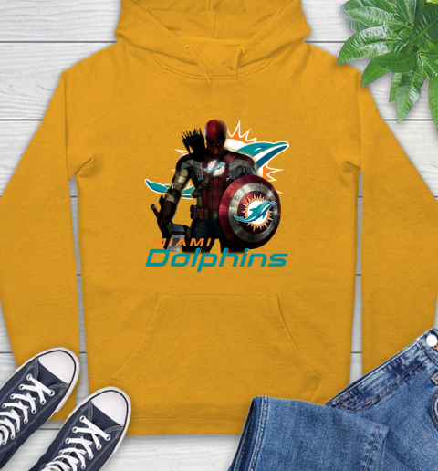 NFL Captain America Thor Spider Man Hawkeye Avengers Endgame Football Miami Dolphins Hoodie 3