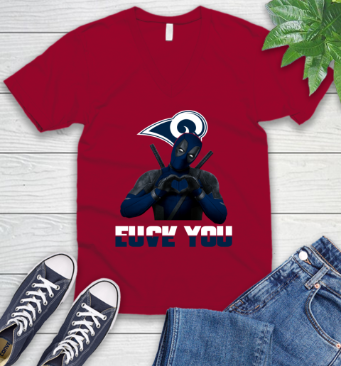 NHL Los Angeles Rams Deadpool Love You Fuck You Football Sports V-Neck T-Shirt 7