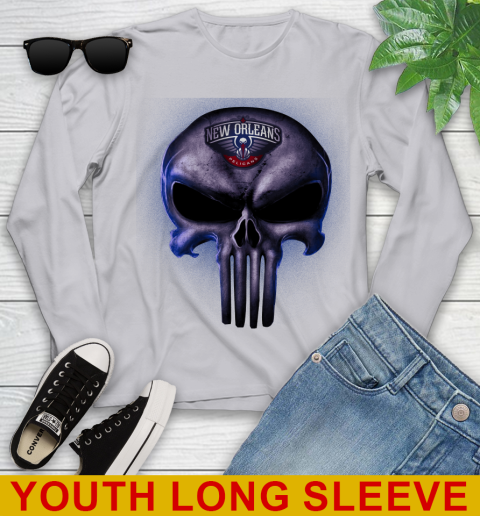 New Orleans Pelicans NBA Basketball Punisher Skull Sports Youth Long Sleeve 5