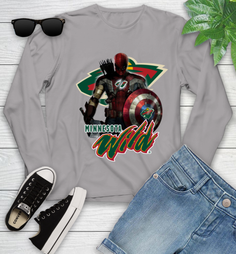 NHL Captain America Thor Spider Man Hawkeye Avengers Endgame Hockey Minnesota Wild Youth Long Sleeve 5