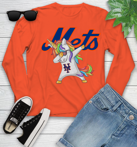 New York Mets MLB Baseball Funny Unicorn Dabbing Sports Youth Long Sleeve 4