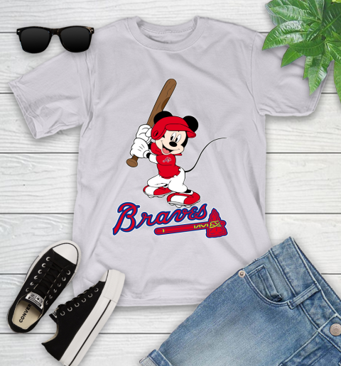 MLB Baseball Atlanta Braves Cheerful Mickey Mouse Shirt Youth T-Shirt 4