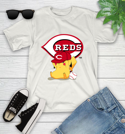 MLB Pikachu Baseball Sports Cincinnati Reds Youth T-Shirt