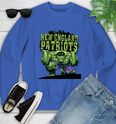 New England Patriots NFL Football Incredible Hulk Marvel Avengers Sports Youth Sweatshirt Tee For Sports