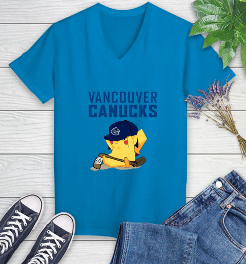 NHL Pikachu Hockey Sports Vancouver Canucks Women's V-Neck T-Shirt 7